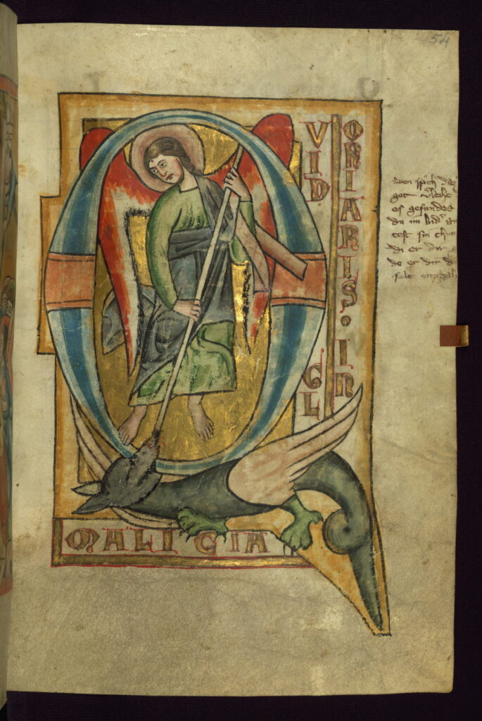 Psalter, Saint Michael Slaying a Dragon, Walters Manuscript W.78, fol. 54r