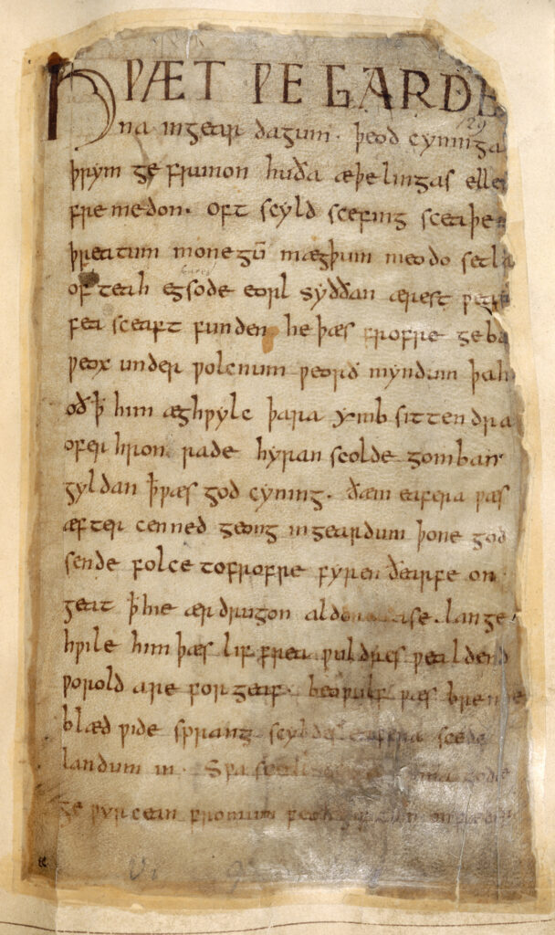 The beginning of Beowulf.  Cotton Vitellius A. XV, f.132, British Library.